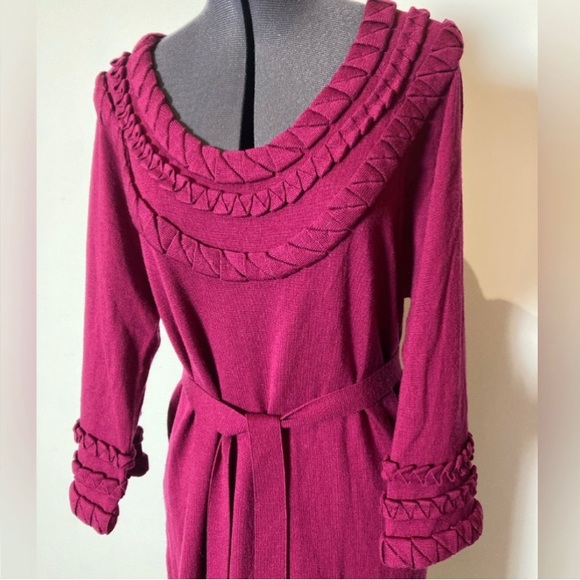 Diane Von Furstenberg Wool MIDI Knit Dress Size L Maroon - Picture 2 of 13